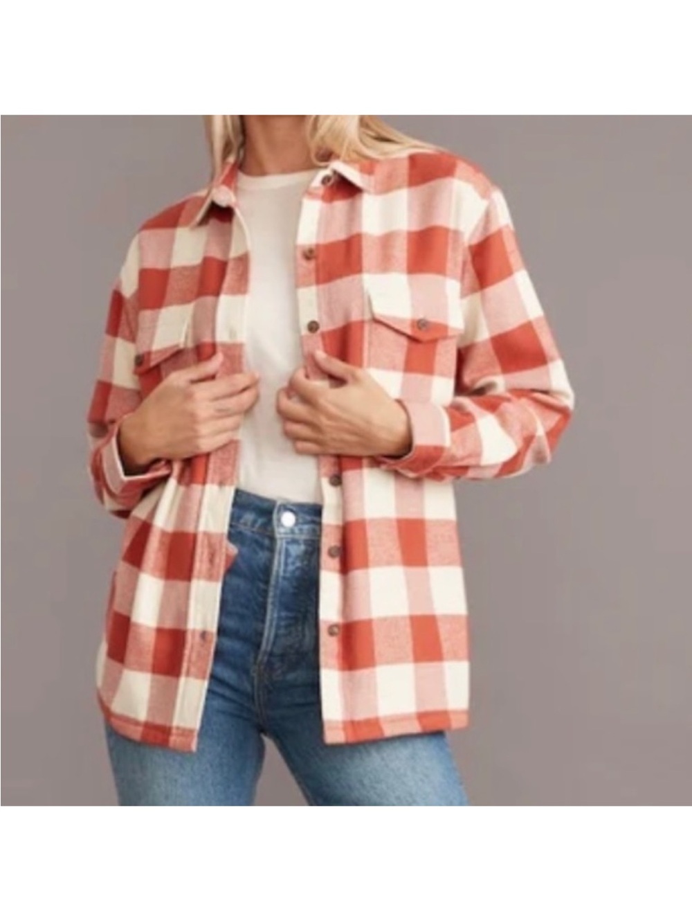 Marine Layer Riley Overshirt Rust/Cream Size S NWT - Picture 2 of 10
